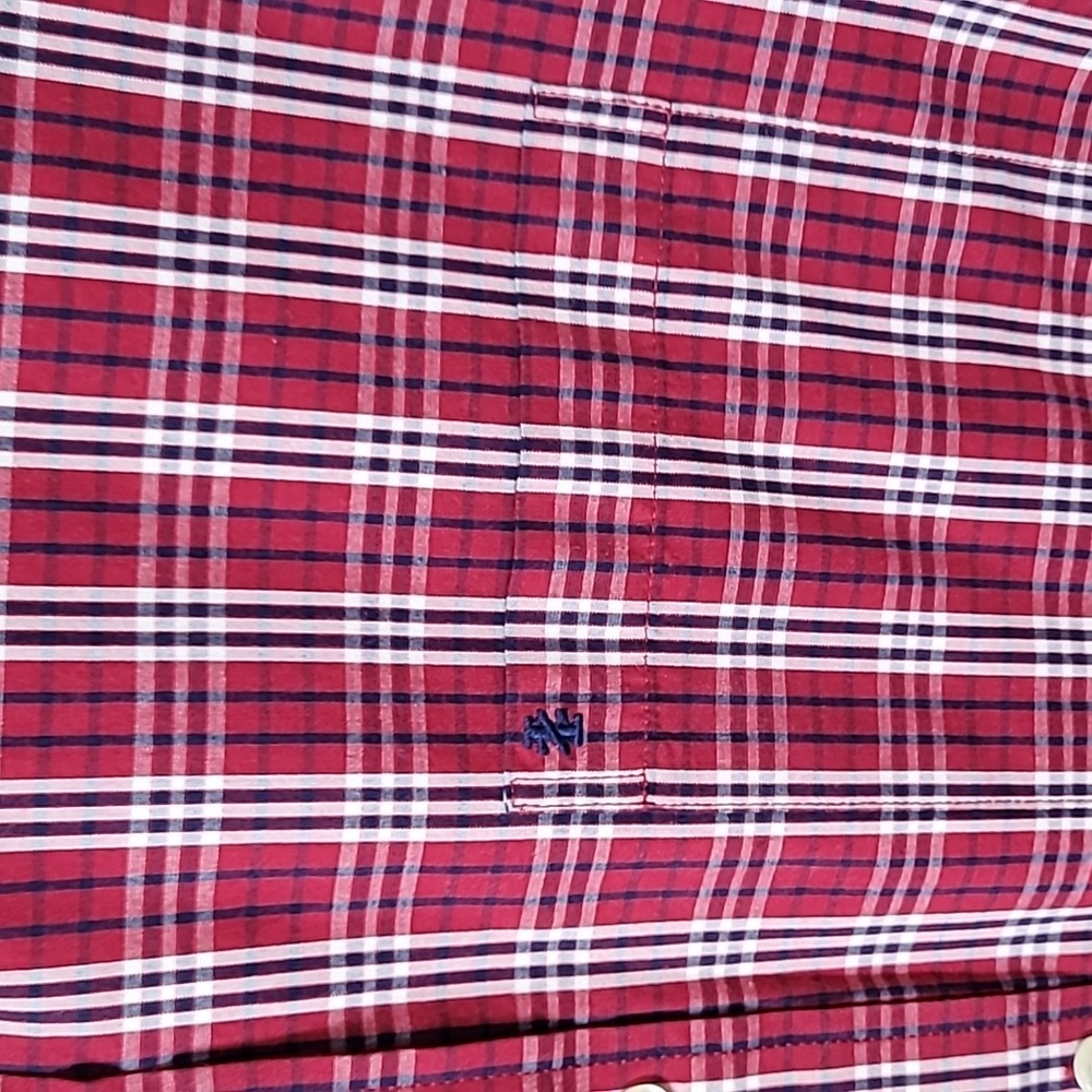 IZOD ~ Red White & Blue Plaid Long Sleeve Button down Shirt - Picture 4 of 12